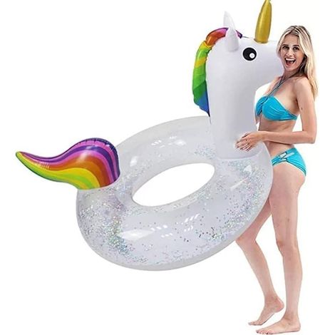 Bouée gonflable licorne - Jouet aquatique - Bouée transparente pour adultes, enfants et filles (1/5)