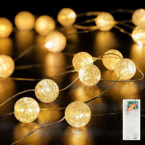 Auting Guirlande Boules Cristal Crackle 2M 20 LED À Piles Minuterie (1/5)