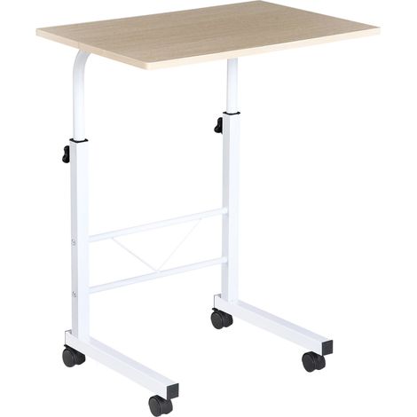 Table d'appoint réglable en hauteur avec roulettes et freins, structure en métal et panneaux de particules (1/5)
