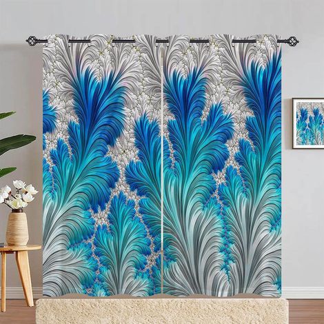 Rideau Occultant Abstrait Géométrique Vagues Fleur Tenture Opaque à Oeillets Draperies Intérieurs Rideau Thermique Isolant pour Maison Chambre Salon Fenetre 2 Pièces L 140 x H 280 cm - 140L X 280H cm (1/5)