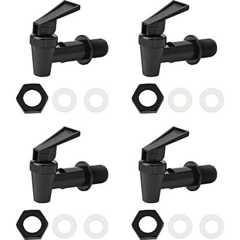Lot de 4 robinets de rechange universels en plastique pour distributeur d'eau chaude et froide, bière, vin, jus de fruits, seau noir et blanc (uniquement noir) (1/5)