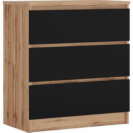 Cassettiera 3 cassetti, Rovere Wotan / Nero Opaco, 70 x 79 x 39 cm (1/5)