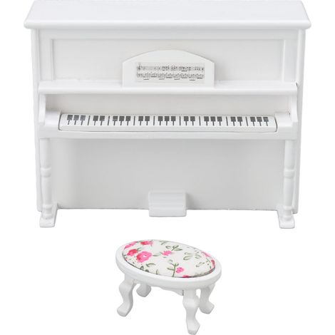 Miniature Piano en Bois Blanc 1:12 avec Tabouret, Décoration Maison de Poupée, Idée Cadeau Accessoire (1/5)
