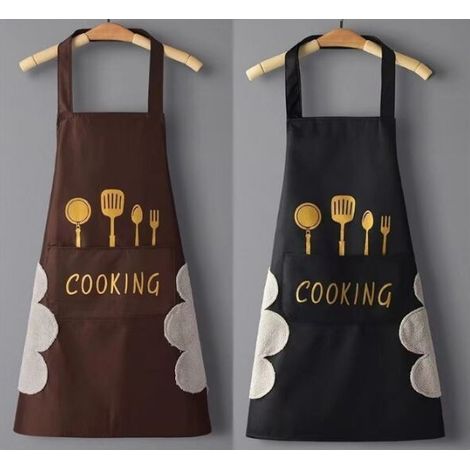 2 Pack (Noir et Marron)Tablier de Cuisine Homme Femme,Tablier de Cuisine Professionnel Tablier Imperméable Résistant à l'huile,Avec Poches et Tabliers d'essuyage à la Main (1/5)