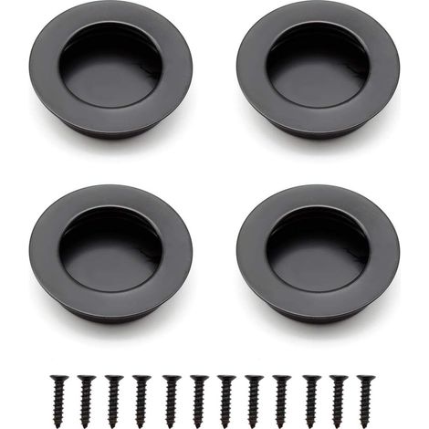 4 tiradores redondos empotrados de acero inoxidable de 40 mm para puertas corredizas. Tiradores negros para muebles, ideales para cajones, armarios y muebles a medida.