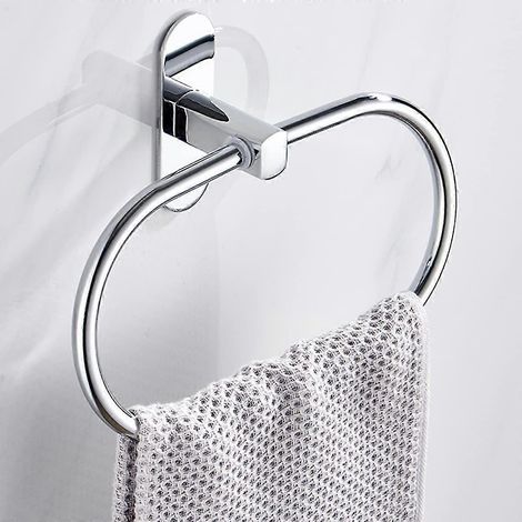 Porte-serviettes rond sans perçage, en acier inoxydable, auto-adhésif, avec adhésif breveté (1/4)