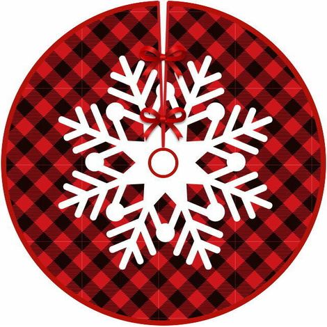 Jupe d’arbre de Noël à carreaux rouges et noirs - Tapis d’arbre de Noël à motif flocon de neige - Tapis d’arbre de Noël (1/5)