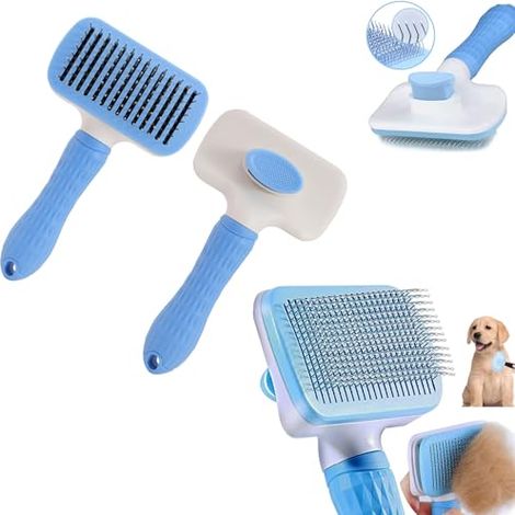 Brosse Auto-Nettoyante Chien Chat, Ergonomique, Poils Doux, Moyenne, Grands Petits, Bleu Clair, Toilettage (1/5)