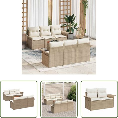 vidaXL Poly-Rattan -  Gartensofa-set mit Kissen 7 pcs Beige Poly-Rattan (1/5)