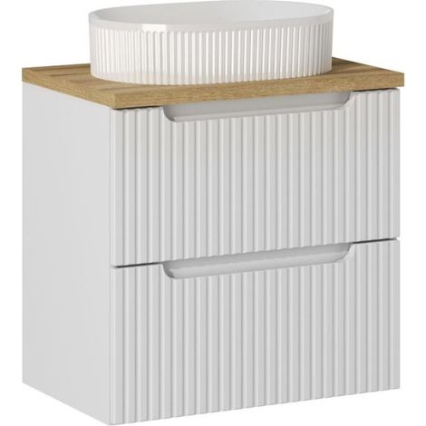 Ensemble Meuble Salle de Bain 2 tiroirs + Vasque + Plateau effet chêne L 60 x P 40 x H 59,5 cm - Astral Blanc - Livraison gratuite