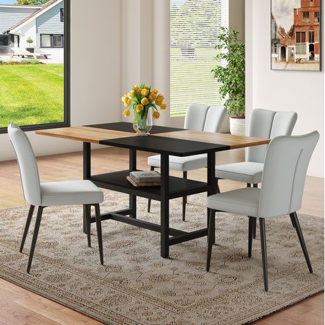 Conjunto de mesa de comedor 160x90x76 cm de MDF y metal, marrón/negro, con almacenaje - MEUBLIV (1/5)