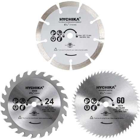 Lot de 3 Lames de Scie Circulaire 115 mm pour Mini Scie - 24T TCT, 60T HSS et Disque Diamant pour Découpe du Bois, Métal Tendre et Carrelage (1/5)