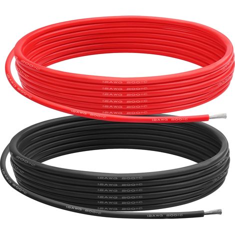 Fil de Silicone de Calibre 12, 3.4 m㎡ 12 AWG Câble électrique 6m(3m Rouge+3m Noir), Faible Impédance Douce et Flexible 0.08 mm 680 Torons Fil de Cuivre pour Voiture RC/Drone/Projets (1/5)