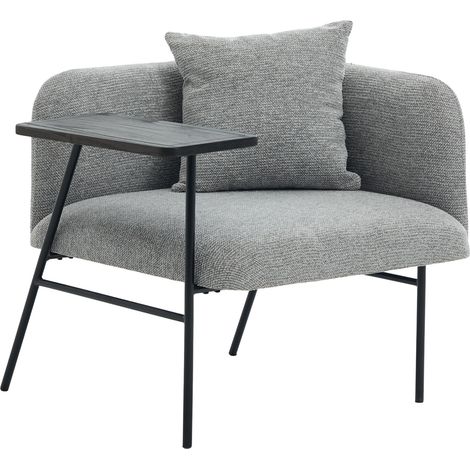 Fauteuil moderne en tissu avec table d'appoint et rangements latéraux, structure métallique noire, 86 x 72 x 71 cm (1/5)