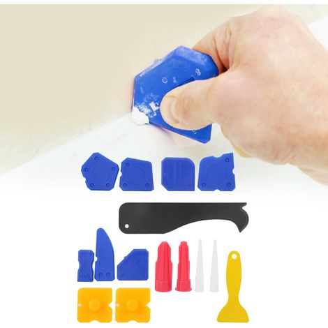 Ensemble de 15 outils pour mastic silicone : grattoir, spatule et nettoyeur de vitres à main (1/5)