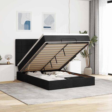 Estructura cama otomana colchón tela negra 140x190 cm (1/5)