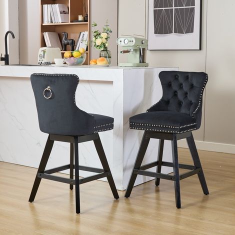 Tabourets de bar pivotants velours noir lot de 2 OKMYHOME (1/5)