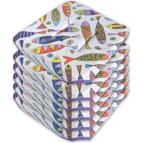 Set 6 Cuscini Sedia Cotone Con Alette Lavabili Morbidi Universali Coprisedia Multicolore Moderno