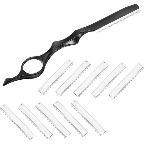 11 lames de coiffure et rasoirs de rechange en acier inoxydable, peigne effiloir pour salon de coiffure à domicile (1/5)