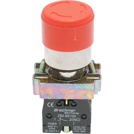 Pulsante di arresto di emergenza rosso con sgancio a rotazione 1NC, 400V/10A, 30mm LAY5 Breckner Germany (1/5)
