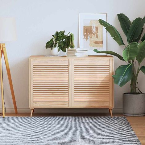 Portes d'armoire à persiennes lot de 2 – Bois de pin massif naturel 69x59,4 cm – Design ventilé anti-moisissure pour placard cuisine salle de bain dressing (1/5)