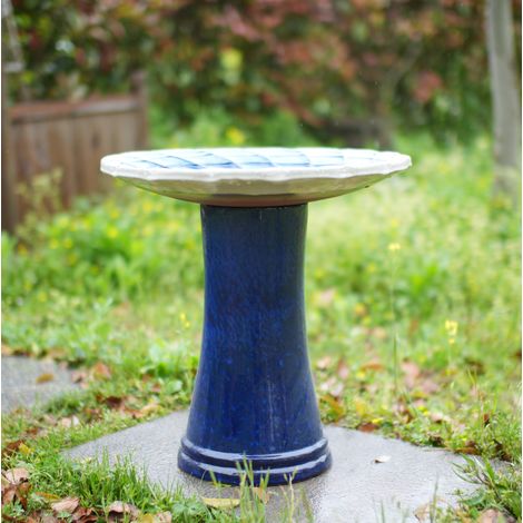 Bagno per uccelli 43x43x45 cm, ciotola ampia, base stabile, ceramica blu (1/5)