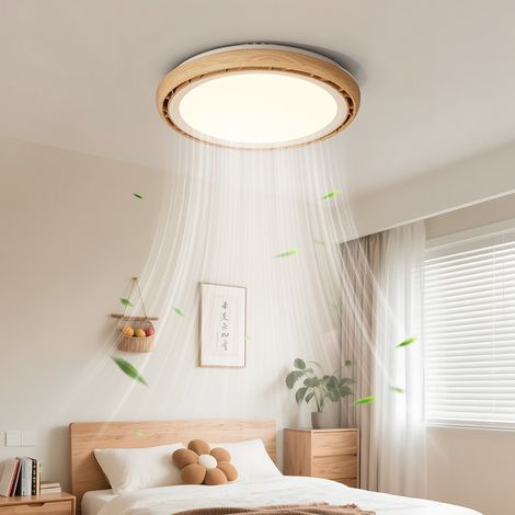 Ventilateur de Plafond & Lampe LED 2 en 1 Sans Pales - Plafonnier Silencieux 32dB, Moteur Cuivre, Dimmable, Télécommande(Bois naturel)