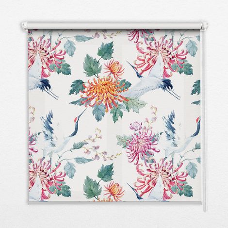 Innenrollo Fensterrollo - Rollo ohne Bohren - Sichtschutzrollo - Lichtdurchlässiges Rollo - Rechteckiges - Rollo - (130 cm x 140 cm) - Reiher und Blume (1/5)