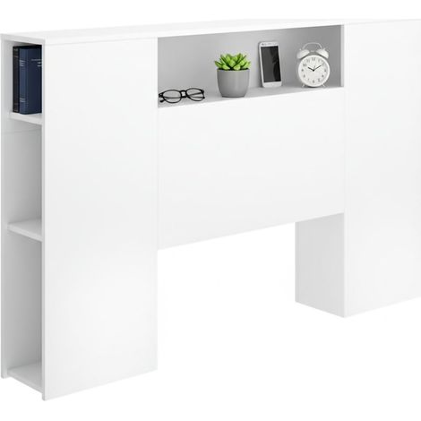 Testiera Letto Bonner, Vani Libreria, Piazza e Mezza, Matrimoniale, 23x157 cm Bianco