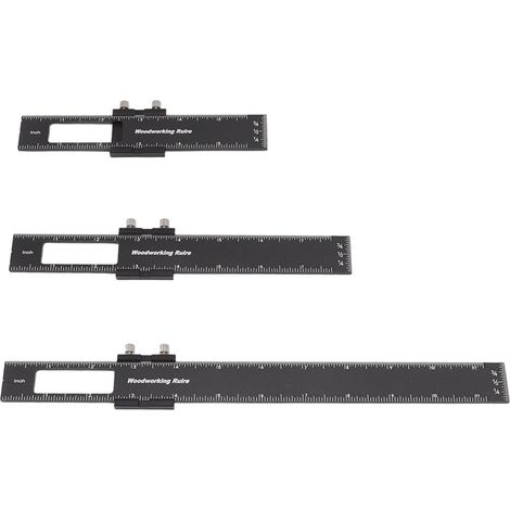 Lot de 3 règles de menuiserie en alliage d'aluminium, type T, à tracer et mesurer avec butées coulissantes (1/5)