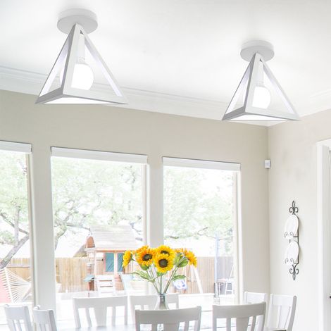 2pcs Ceiling Lighting Fitting Vintage, Triangle Metal Ceiling Lamp, Industrial Geometric Chandelier with Lampshade for Living Room Hallway (White) (1/5)
