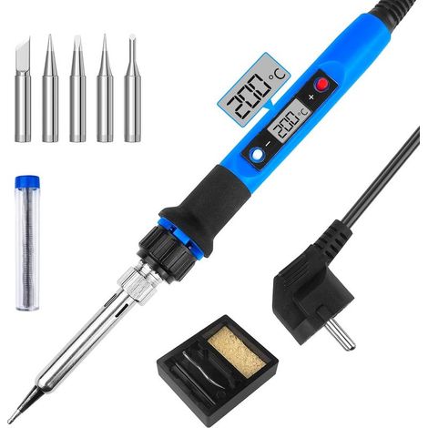 Fer à souder de précision, kit de soudage 80W, température réglable de 180 à 480°C visible, 5 embouts de rechange et support pour fer à souder pour les soudures et réparations quotidiennes. (1/5)