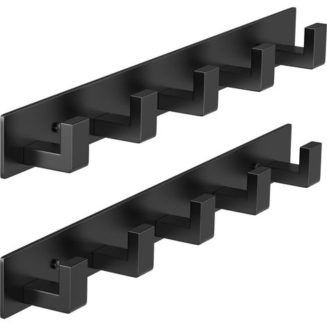 PMMASTO Wandgarderobe, Kleiderhaken, Wandhaken zum Aufhängen, Kleiderhaken aus Edelstahl, Handtuchhaken für Badezimmer, Hutablage (Schwarz, 5 Haken, 2er-Pack) (1/5)