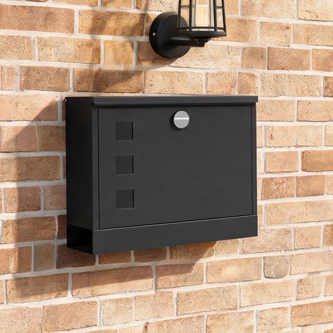 Boîte aux lettres murale métal verrouillable 36,5 cm gris noir (1/5)