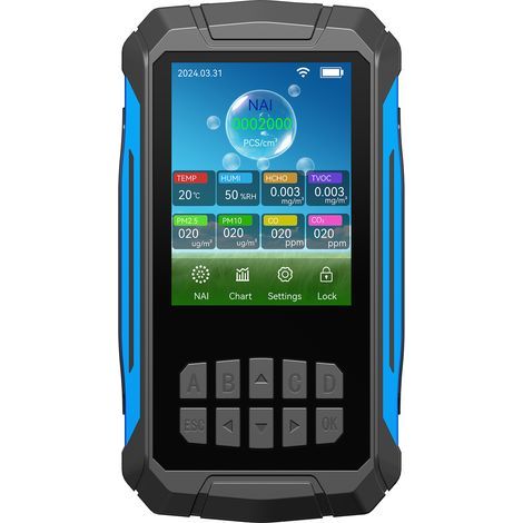 Monitoraggio della qualità dell'aria interna, rilevatore di CO2, in grado di rilevare la concentrazione di ioni negativi di ossigeno, temperatura, umidità, HCHO, TVOC, PM2.5, PM10, CO, CO2, adatto per (1/5)