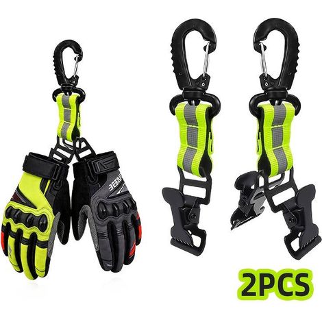 Deux pinces à gants en nylon, une à crochet simple et une à crochet double, avec poignées dentelées, porte-gants haute visibilité, adaptés aux pompiers et aux ouvriers du bâtiment. (1/5)