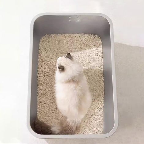 Bac à litière extra large en acier inoxydable - Résistant à la rouille et antiadhésif, facile à nettoyer, pour petits chats, lapins et autres animaux. (1/5)