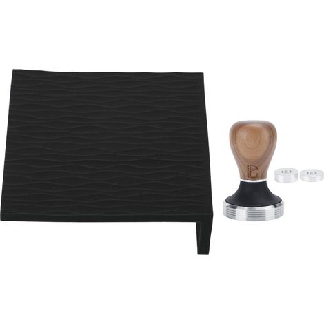 Silikonmatte für Kaffeetamper mit Edelstahltamper und Holzgriff, 58 mm, für Küche und Haushalt, Schwarz (1/5)
