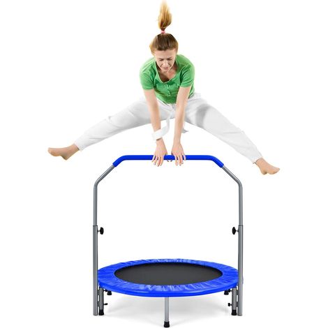 COSTWAY Trampoline de Fitness Pliable 101 cm avec Main Courante en Mousse Hauteur Réglable sur 4 Niveaux Charge 150 kg pour Adultes (1/5)