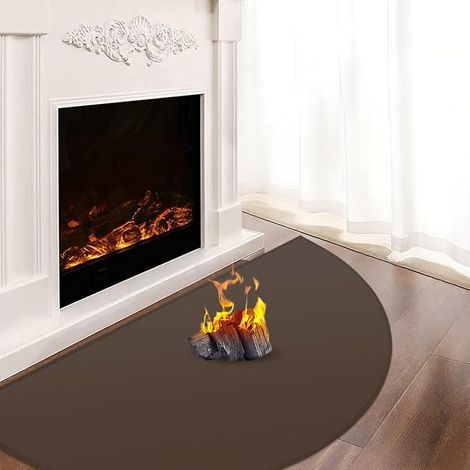 Tapis de cheminée ignifuge, 120x70x0,1cm Tapis de foyer pour cheminées, Tapis de cheminée pour intérieur extérieur, Tapis de foyer pour poêle à bois Protège sols tapis des étincelles braises, Marron (1/5)