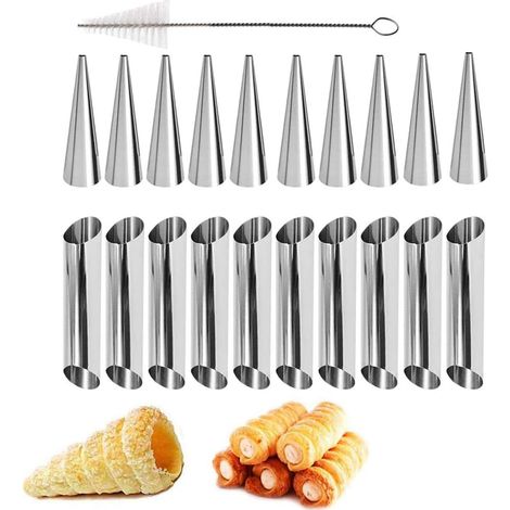 21 Pièces Cannoli Moule Set, Avec Brosse de Nettoyage, Moules à Cornets en Acier Inoxydable, Crème Conique Spirale, pour Boulettes de Crêpes, Croissants, Pâte Feuilletée, Crème Glacée (1/5)