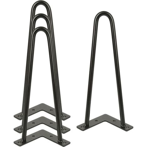 Lot de 4 Pieds de Table Basse Industrielle, Pied Épingle 30cm/ 12in, Hairpin Legs Support de Table en Acier Forge, Pied de Meuble Métal Noir avec des Vis Pour Table Basse, Meuble Bas, Meuble TV (1/5)