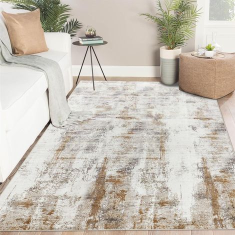 Teppich Kurzflor Waschbar Rutschfest Modern 160 x 230 cm Beige Braun (1/5)