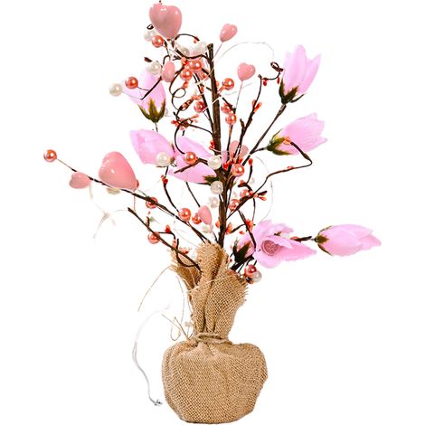 Arbre à tulipes - B 43258cm Tissu/PVC/Guirlande lumineuse (ciment recouvert de toile de jute) (38128cm) Fonctionne avec 2 piles AA non incluses (1/3)