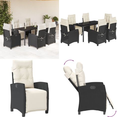 7-tlg. Garten-Essgruppe mit Kissen Schwarz Poly Rattan - Gartenstuhl - Gartentisch (1/5)