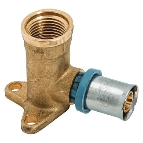 4034 Raccordo murale a gomito ø20 x 1/2"F H.53mm in ottone a pressare DeltaPress 4034200002001 (1/2)