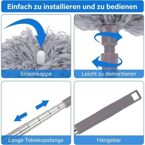 7 Pièces Plumeau Telescopique,Plumeau Lavable Microfibre,Tete de Loup Longueur Maximale 25-256cm,Plumeau Poussiere Telescopique (1/4)