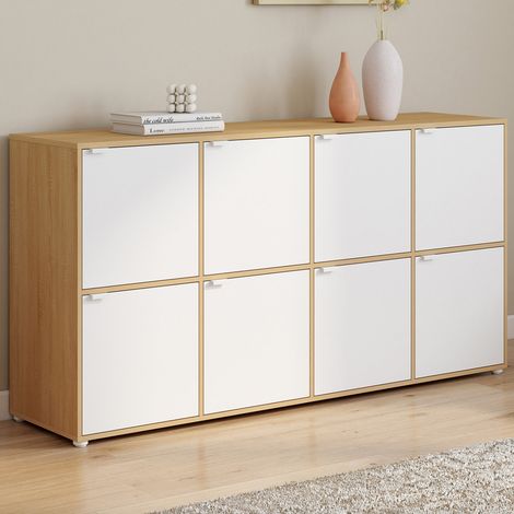 Aparador CASSIE 139 cm 8 puertas blanco y madera (1/5)
