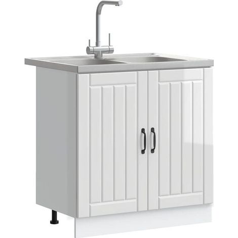 Meuble Lavabo Salle de Bain 2 Pièces, Ensemble Vasque avec Meuble sous-vasque en Bois d'Ingénierie Blanc Brillant, Design Moderne pour WC (1/5)