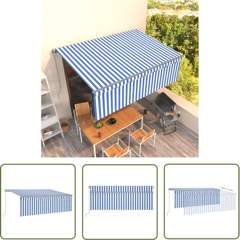 The Living Store Markise Manuell Einziehbar mit Rollo 4x3 m Blau & Weiß - Versenkbare Markise - Außenmarkise - Markise Blau Weiß - Markise Anthrazit - Alu Markise (1/5)